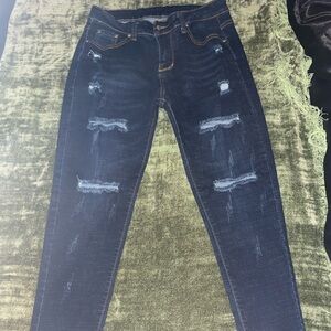 High Waisted / Distressed / Ripped Skinny Jeans / Looser Fit / size S